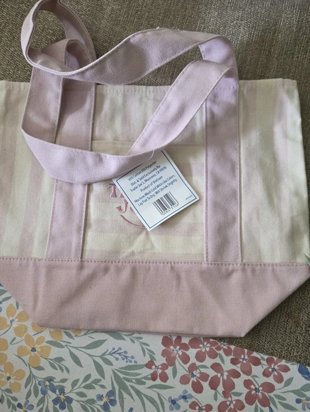 Trader Joe's Pink Striped Canvas Mini Tote - Picture 4 of 6